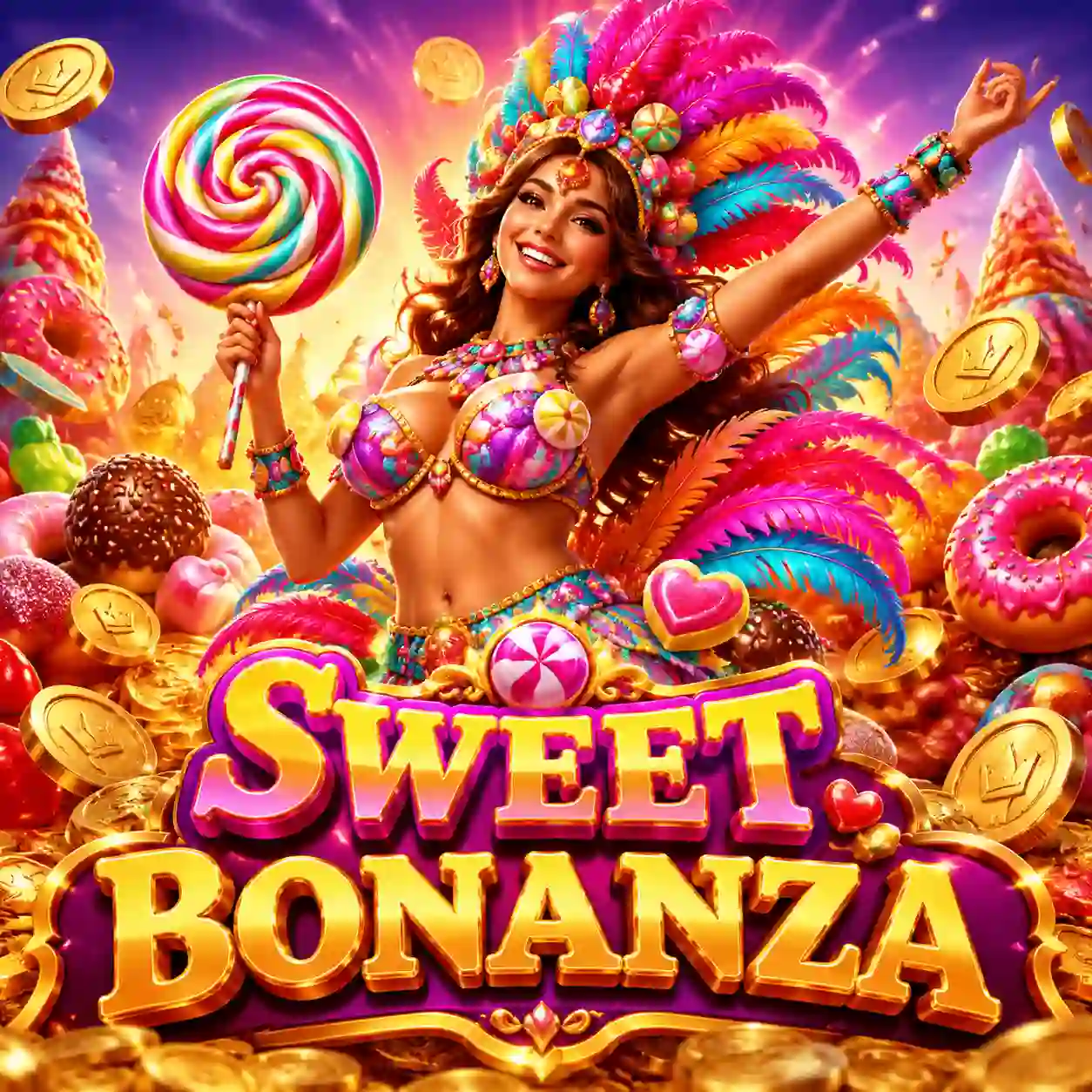 Tumble Feature em ação no Sweet Bonanza — símbolos vencedores sendo substituídos